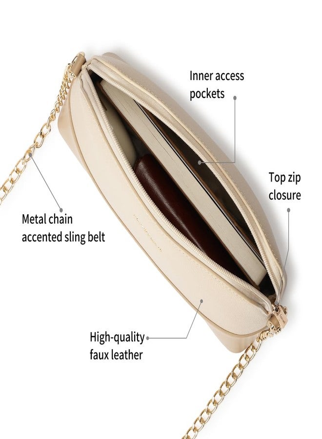 Fastrack Velvet Touch Sling Bag for Women| Faux Leather Sling With Gold Chain Accents | Chic Compact Crossbody with Top Zip Closure | Trendy Women's Handbags | Stylish Bags for Girls - Image 3